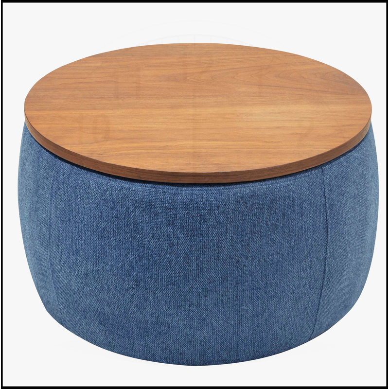 Repose-pieds rond avec rangement 2 en 1, idéal comme table de bout et siège, peu encombrant et multifonctionnel, Marine