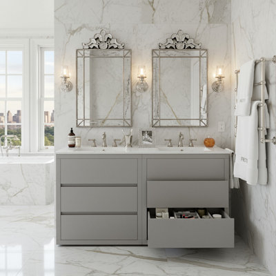 60-Inch Modern Bathroom Double Vanity Set With Two Ceramic Sinks & 4 Drawers