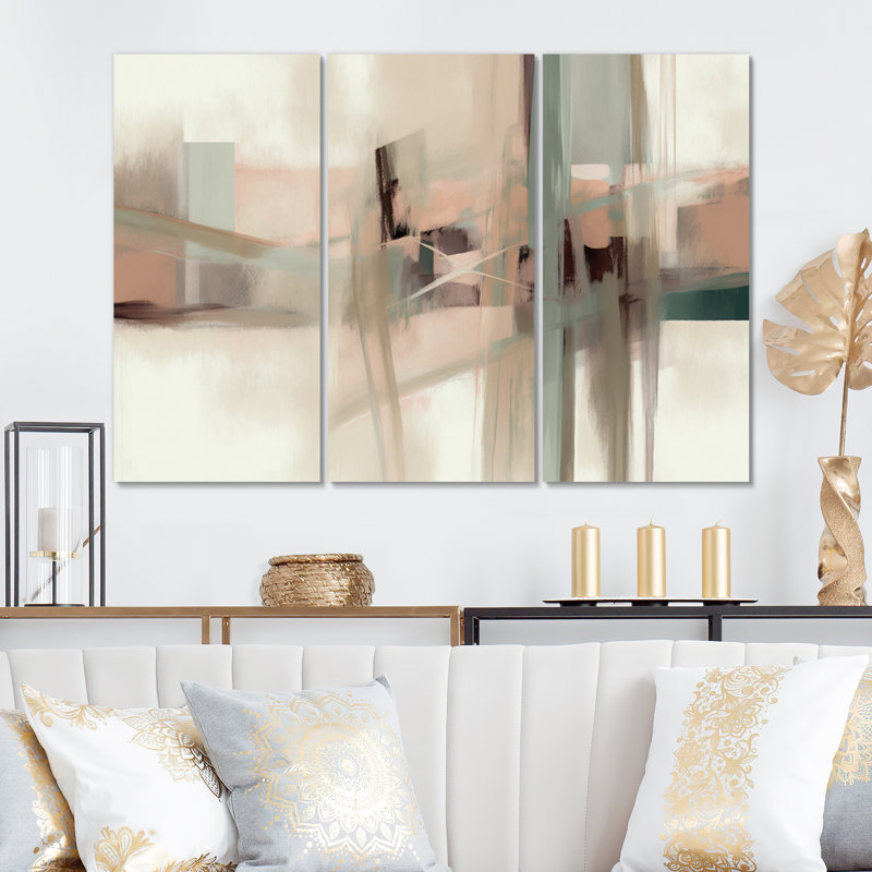 «Familiinity Minimal Abstract Retro Pink Pastel II», ensemble d'art mural sur toile abstraite, H 32 po x l 48 po x P 1 po