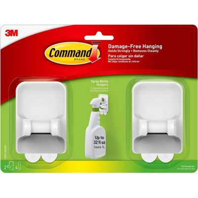 Command Spray Bottle Hangers, Holds up to 32 fl oz, 2 Hangers with 4 Command Strips