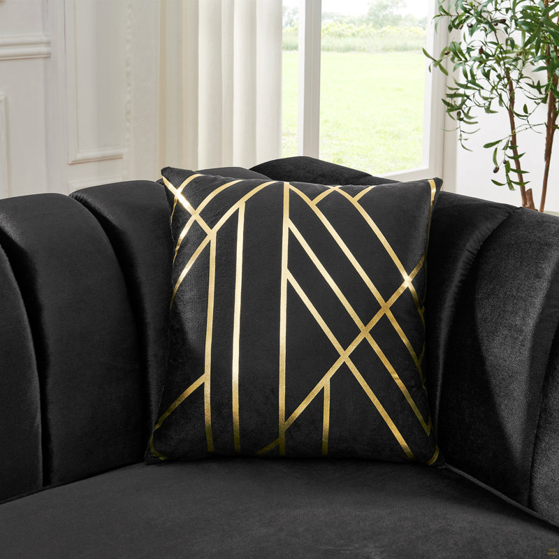 Canapé 81,1 pouces en velours capitonné avec 2 coussins, Noir