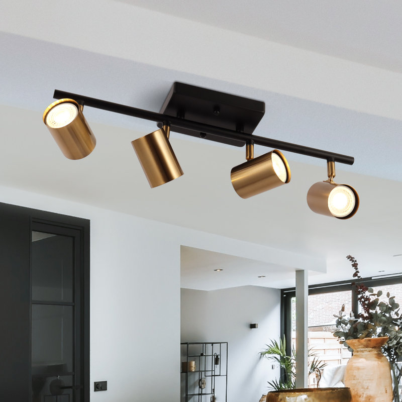 Tevye 4 -Light Track Lighting  with Dimmable and Adjustable Head, Black/Copper