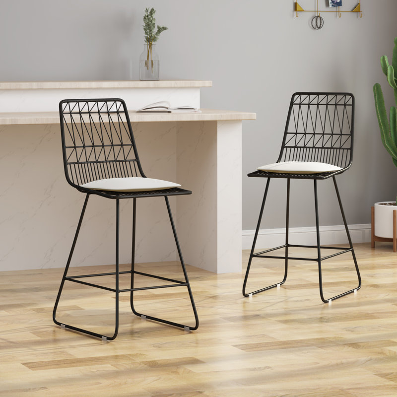 Kerby Upholstered Counter Stool with Metal Frame, Black