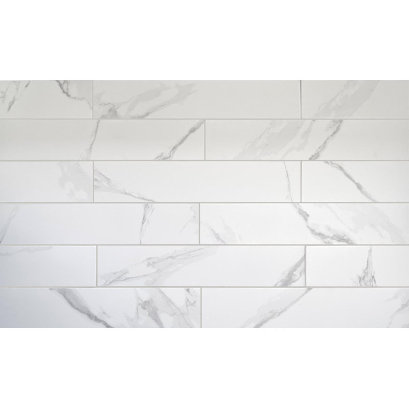 Carrelage de sol en porcelaine 4 po x 19 po Gwen, Calacatta blanc