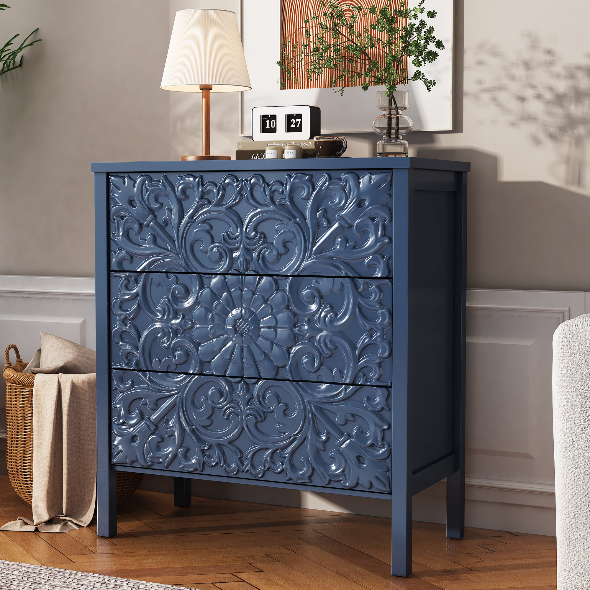 blue farmhouse dresser Antique Jenny Lind Cottage Pine Dresser - Blue