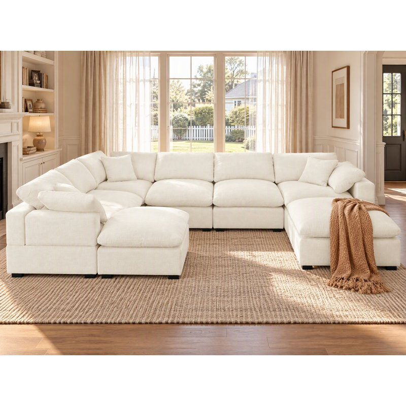Canapé modulaire réversible en chenille de 143,2 po de largeur Worthland (8 pièces), Chenille beige