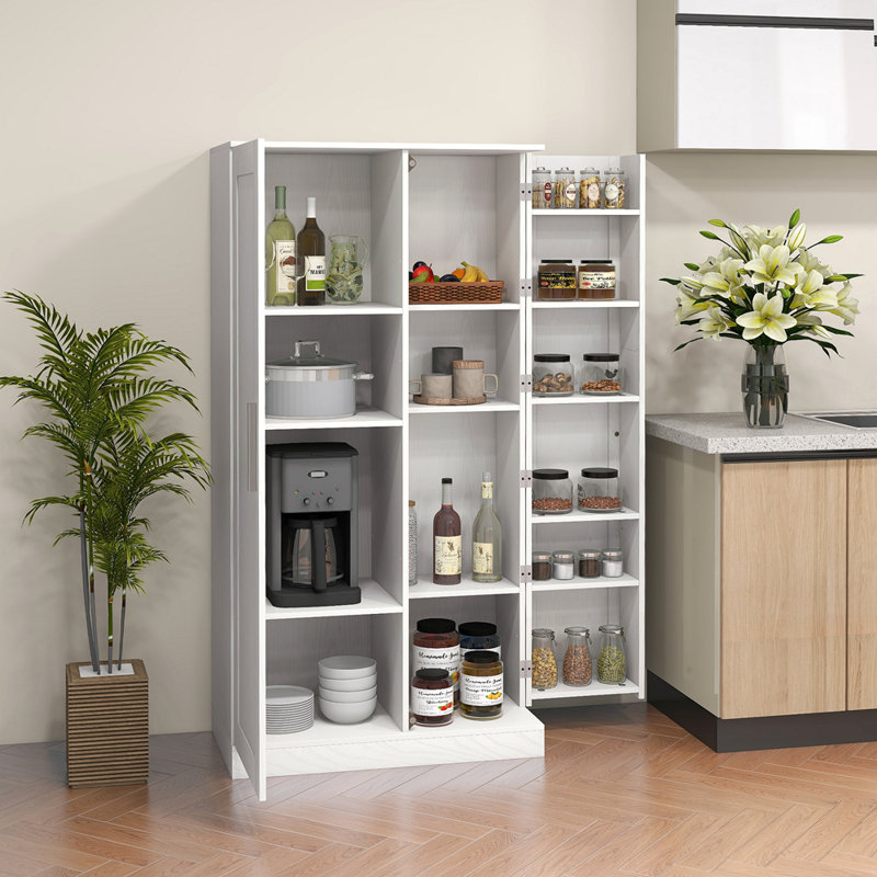 Armoire de rangement pour garde-manger de 63 po, armoire de cuisine autoportante à 14 niveaux avec 2 portes, tablettes réglables pour le salon et la salle à manger