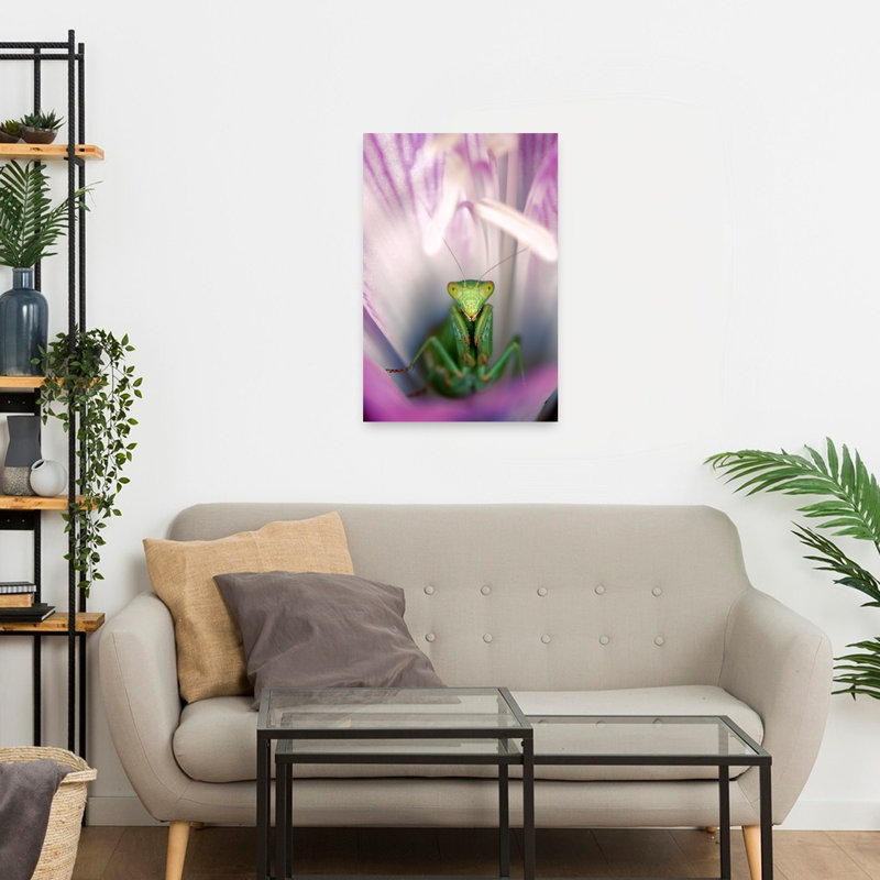 Green Mantis Peek Vibrant Animal Flower Wall Art Print by Jimmy Hoffman - Print, 45.72cm H x 30.48cm W