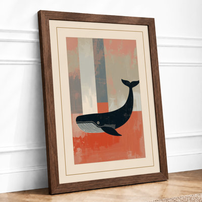 Whale in Geometry Mid-Century - Framed Print