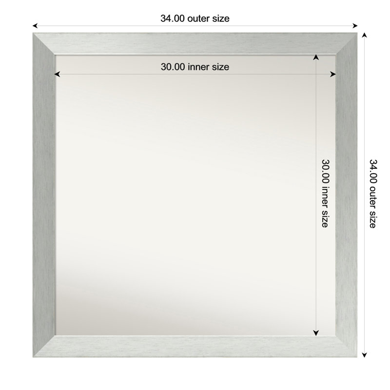 Miroir de salle de bain mural en argent brossé sans cadre, Carré, 34 po x 34 po