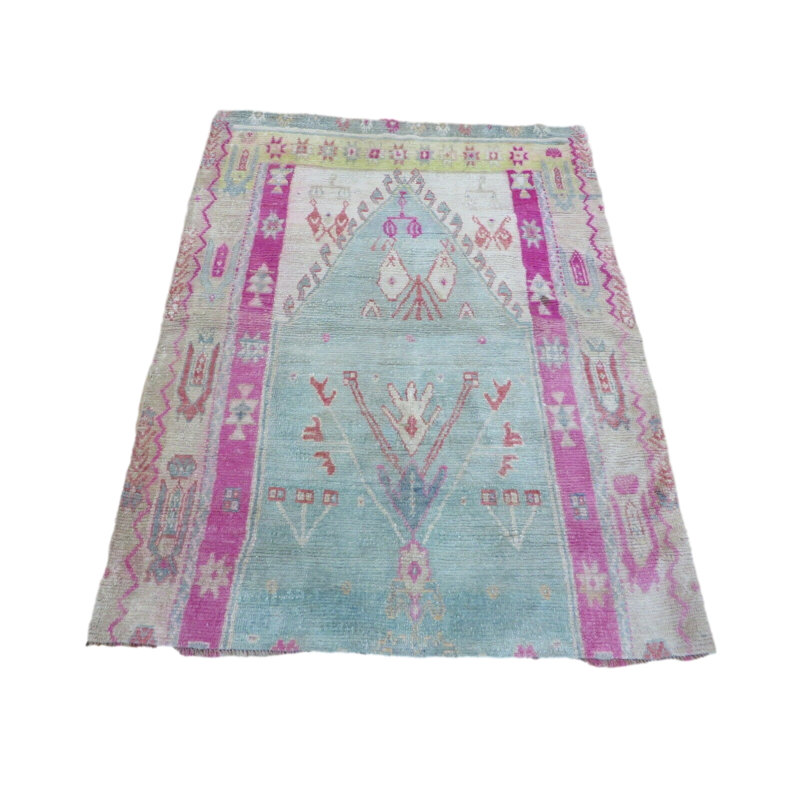 Tapis oriental turc Oushak vert noué à la main 4 pi 2 po x 5 pi 3 po 94D7AC61A63646EFAC92399F11AE1DAE