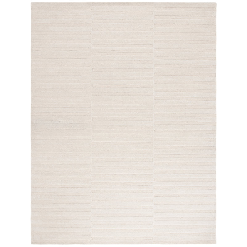 Ebony Hand Tufted Wool/Cotton Solid Color Rug in Ivory, Rectangle 8' x 10'
