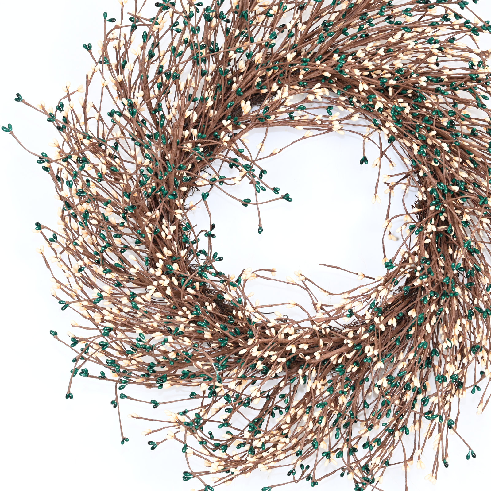 24" Handcrafted Twig, Berry Thanksgiving Wreath, Brown