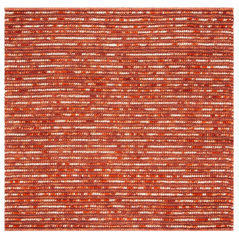 Ferrera Striped Handmade Flatweave Rust Area Rug, Square 6'