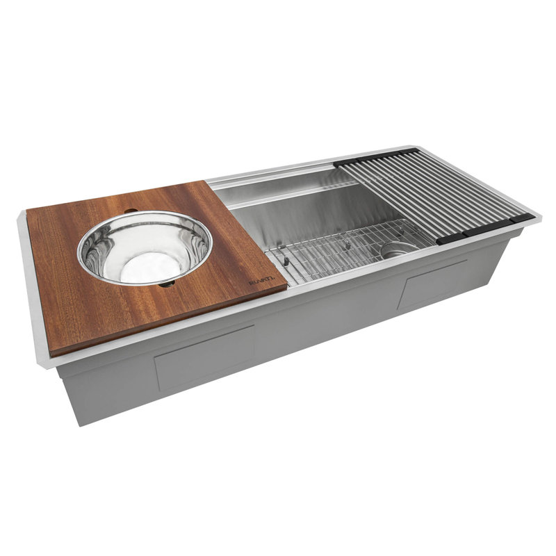 Évier de cuisine à deux niveaux encastrable Ruvati Workstation, L 19 po x l 39 po
