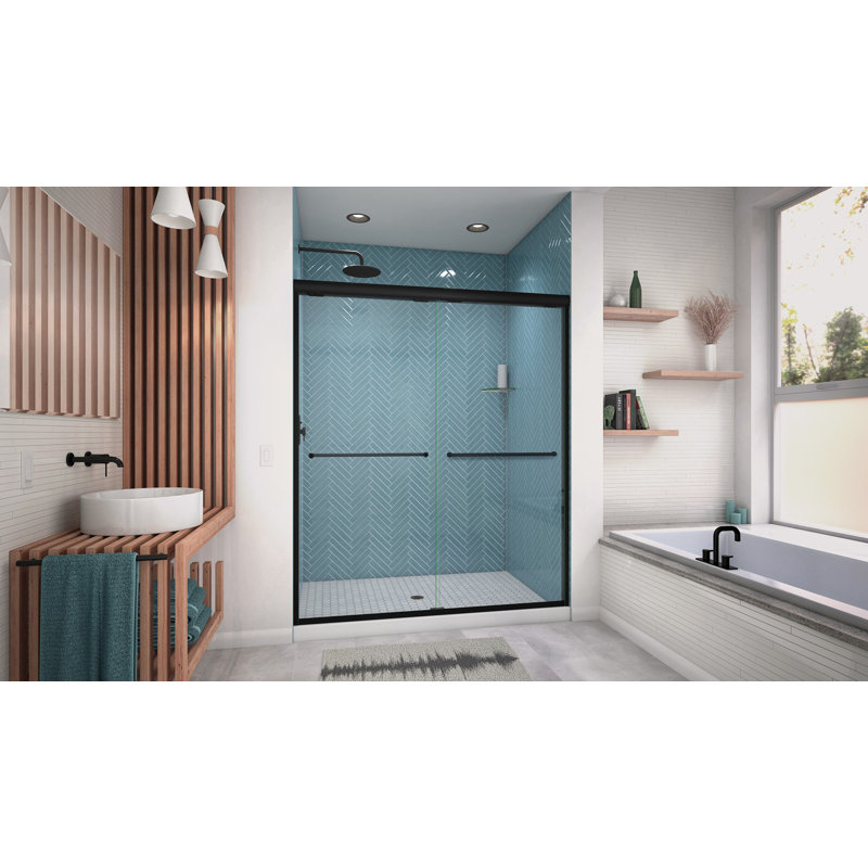 Ese 56'' - 60'' W x 70.5'' H Bypass Semi-Frameless Shower Door with Clear Glass, Reversible