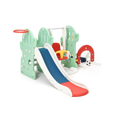 7 In 1 Toddler Slide and Swing Set, 76.4" Extra Long Kids Slide Climber for Toddlers Age 1-3, Indoor Outdoor Playset with Adjustable Swing and Basketb