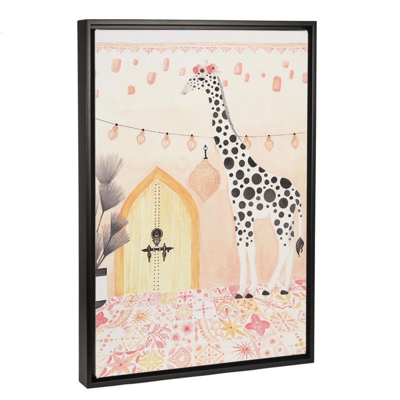 Girafe au Maroc, art encadré, H 60 po x l 40po x P 1,5 po, Toile avec cadre noir