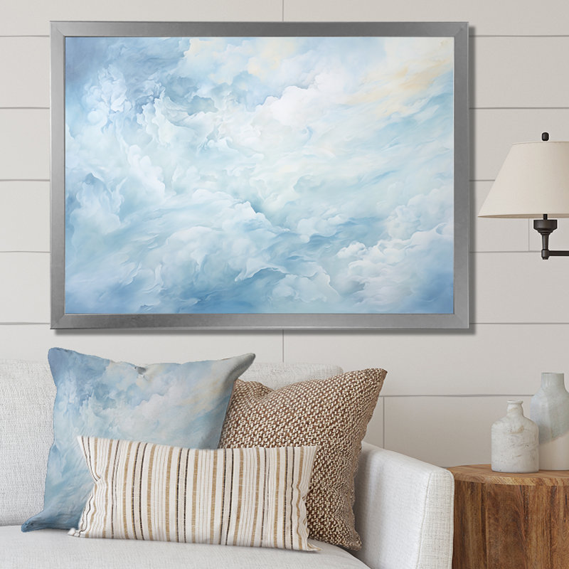 Nuage charme liquide V - impressions sur toile de nuages, H 12 po x l 20 po x P 1 po, Cadre simple argenté