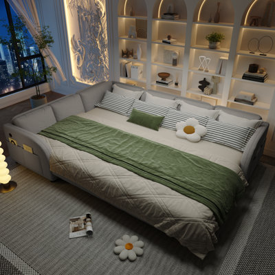 5-Person Oversized Convertible King Sleeper, Reversible Modular Sectional , Teddy Fabric, With Storage Pockets & USB Charging