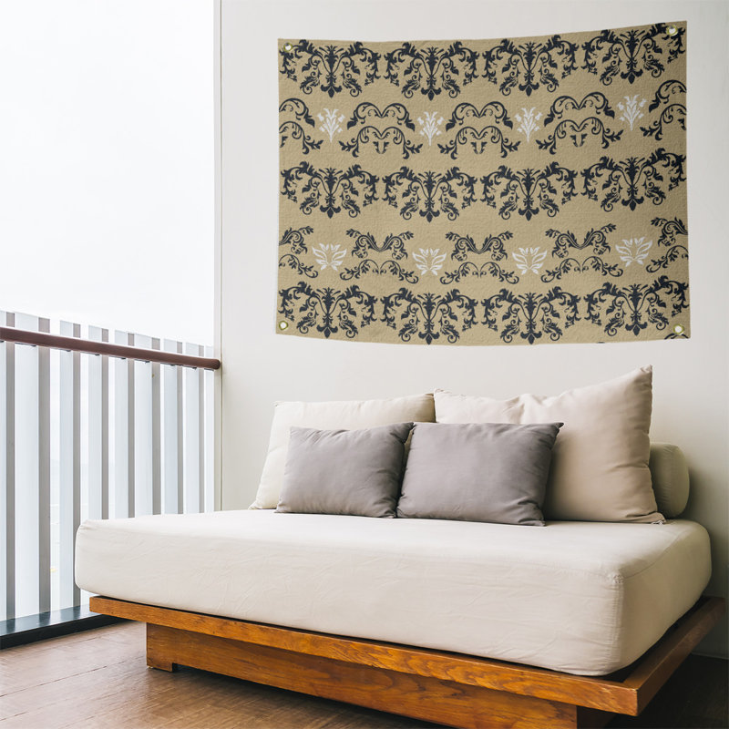 Tapisserie baroque polyester polyester de la Nouvelle-Orléans, H 59 po x l 80 po, Blé / noir / blanc