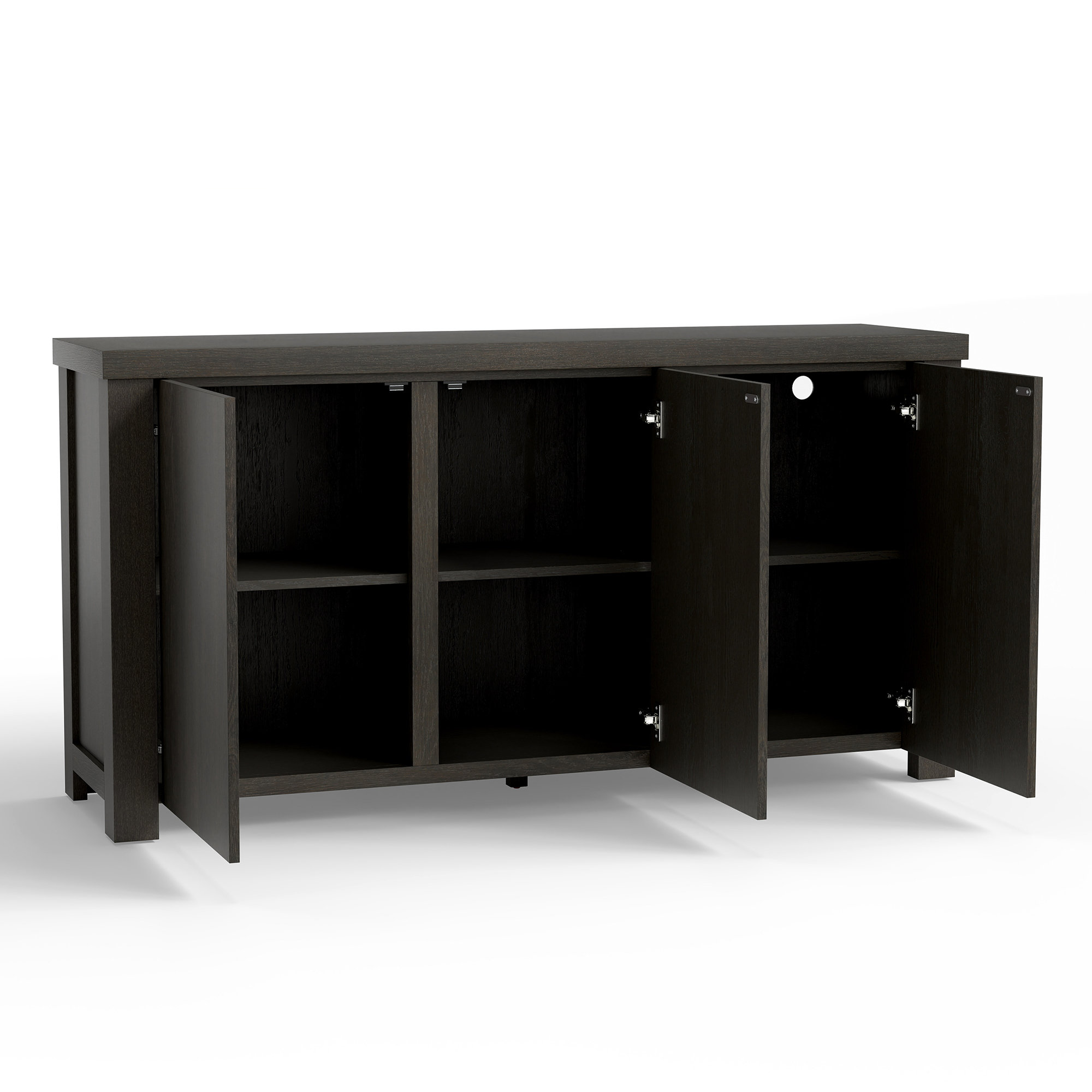 Mid-century Modern Solid Wood 3 - Door Sideboard Cabinet With Diamond Pastoral Pattern Inlay Design, Cracked Espresso