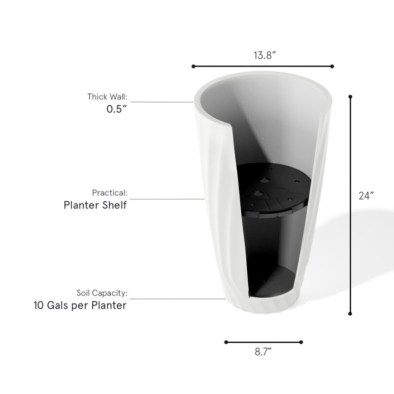 Bee Resin Pot Planter, 1, 24'' H x 13.8'' W x 13.8'' D, Matte White