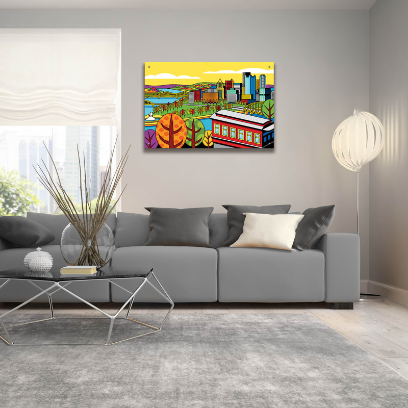 «Pittsburgh Incline Autumn Pop» par Ron Magnes, art mural en verre acrylique, H 24 po x l 36 po x P 0,2 po