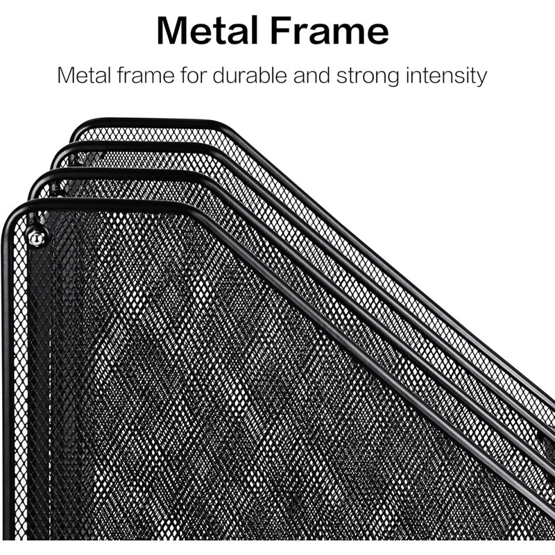Mesh Magazine File Holder, Desk Organizer File Folder Document Rack For Office Organization And Storage, 3 Vertical Compartments, Black