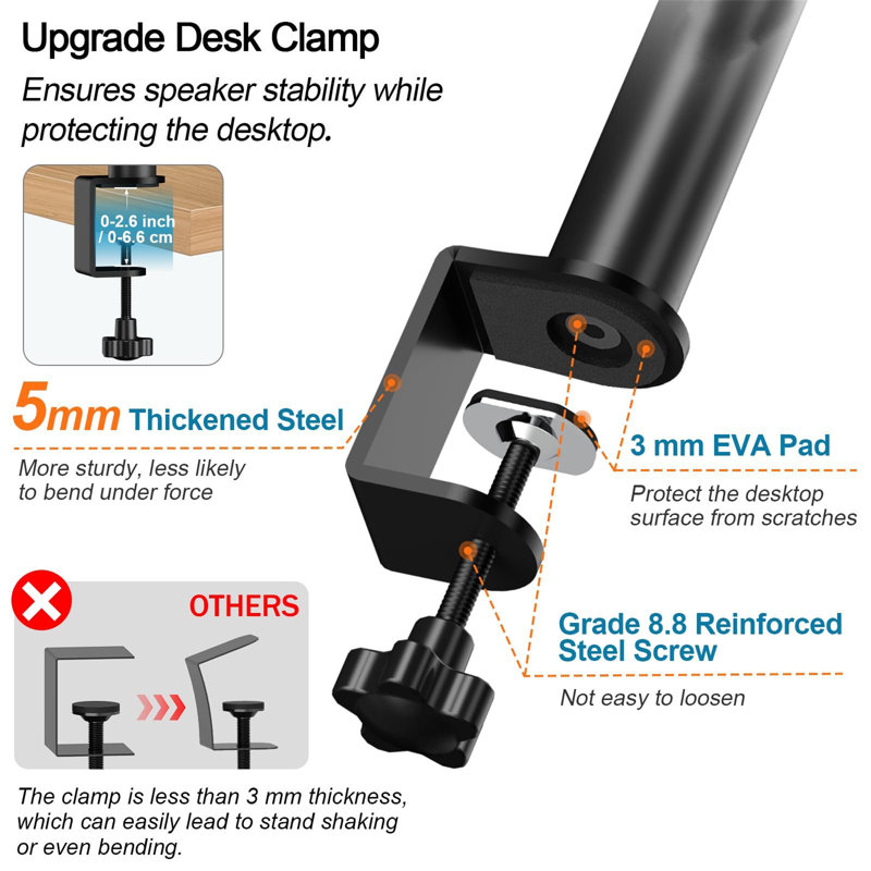 Set Of 2 Desktop Clamp Speaker Stands Short Studio Monitor Stands Height Adjustable