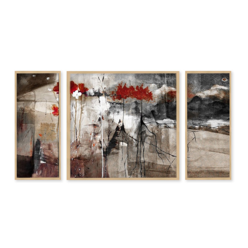 " Abstract " by Tristan Scott 3 - Pieces, 40" H x 60" W, Natural Floater Framed Canvas, No Mat