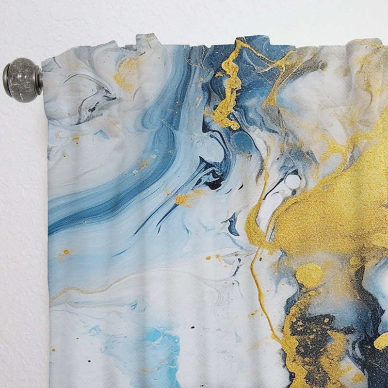 Bleu et or luxueux abstrait fluide Art IV - rideau en velours moderne - obscurcissant - 1 panneau, L 52 po x L 90 po