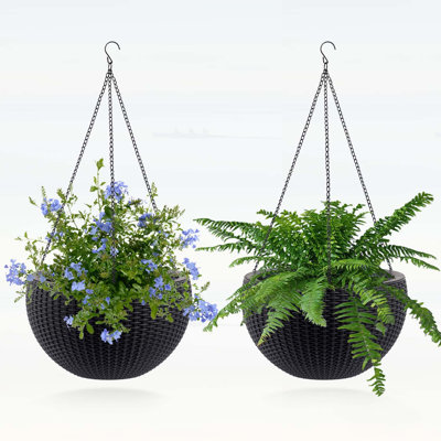 13.4 Inch Self-Watering Rattan-Inspired Planter with Large Capacity, Root-Rot Resistant, Water Level Indicator, Dual-Use for Indoor & Balcony (Pack of 2)