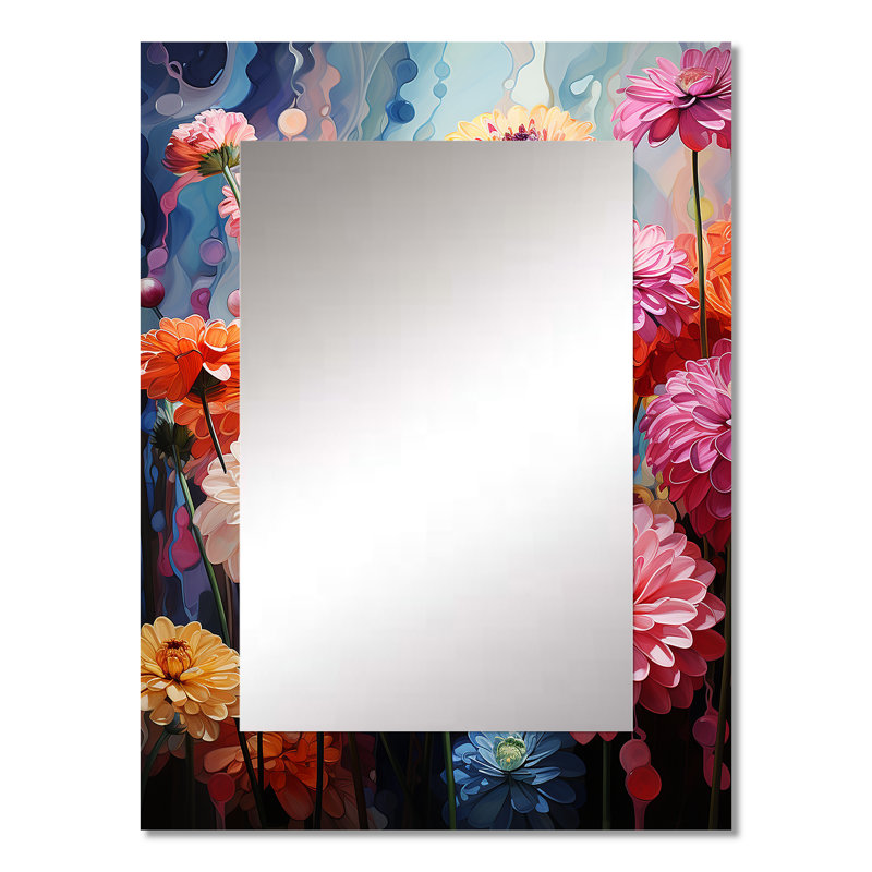 Champ de Zinnias aux tons doux - miroir décoratif Zinnias, miroir mural traditionnel, impression d'art en métal