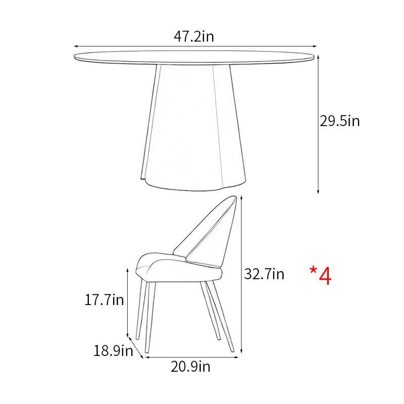Ensemble de table de salle à manger italien moderne et minimaliste, H 29,5 po x L 47,2 po x l 47,2 po