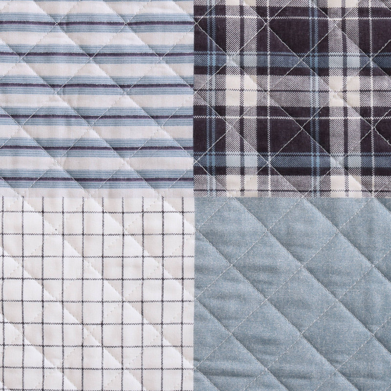 Camano Island Twin Quilt Set in Blue and White Cotton Patchwork