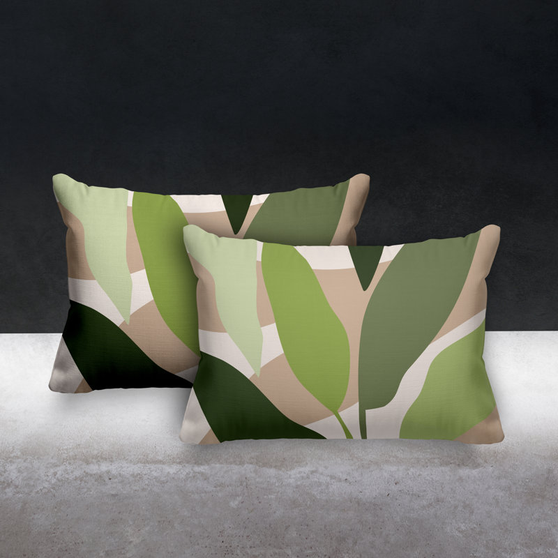 Housse et insert de coussin rectangulaire en polyester pour l'intérieur et l'extérieur, Vert / beige