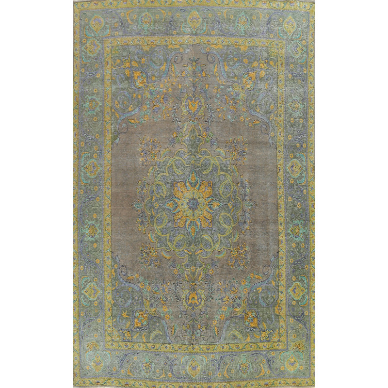 Tapis unique en laine noué à la main de style années 1950 de 9 pi 6 po x 12 pi 3 po brun