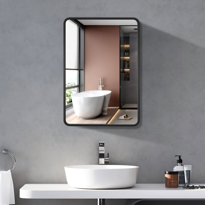 Miroir à pharmacie mural Poulsbo, H 30 po x l 24 po x P 4,9 po, Noir