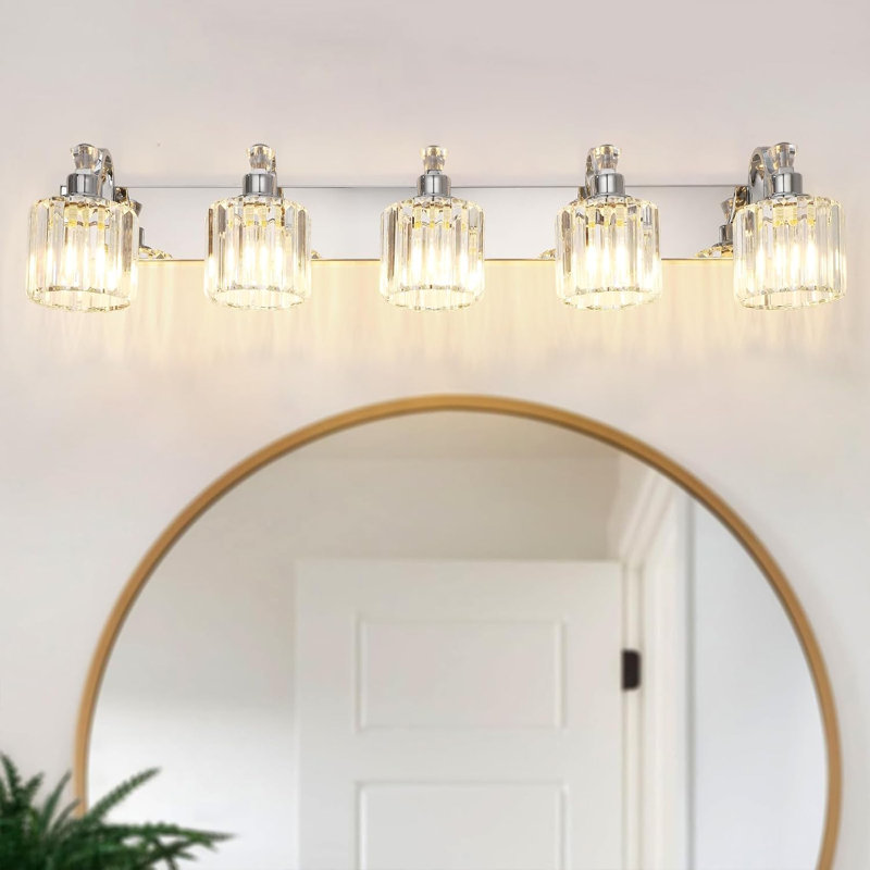 Luminaire de salle de bain moderne en cristal à DEL chromé au-dessus d'un miroir - luminaires muraux 3/4/5/6 lumières