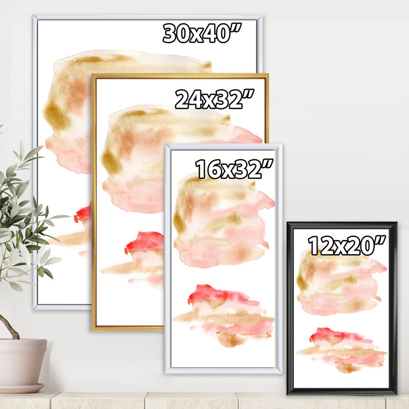 Ensemble abstrait avec taches or rose et rouges - Peinture sur toile avec cadre flottant, H 40 po x l 30 po x 1,5 po