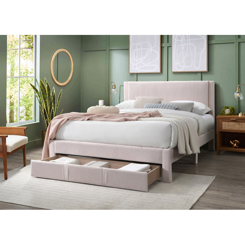 Cadre de lit tête de lit en velours côtelé de luxe, Rose clair