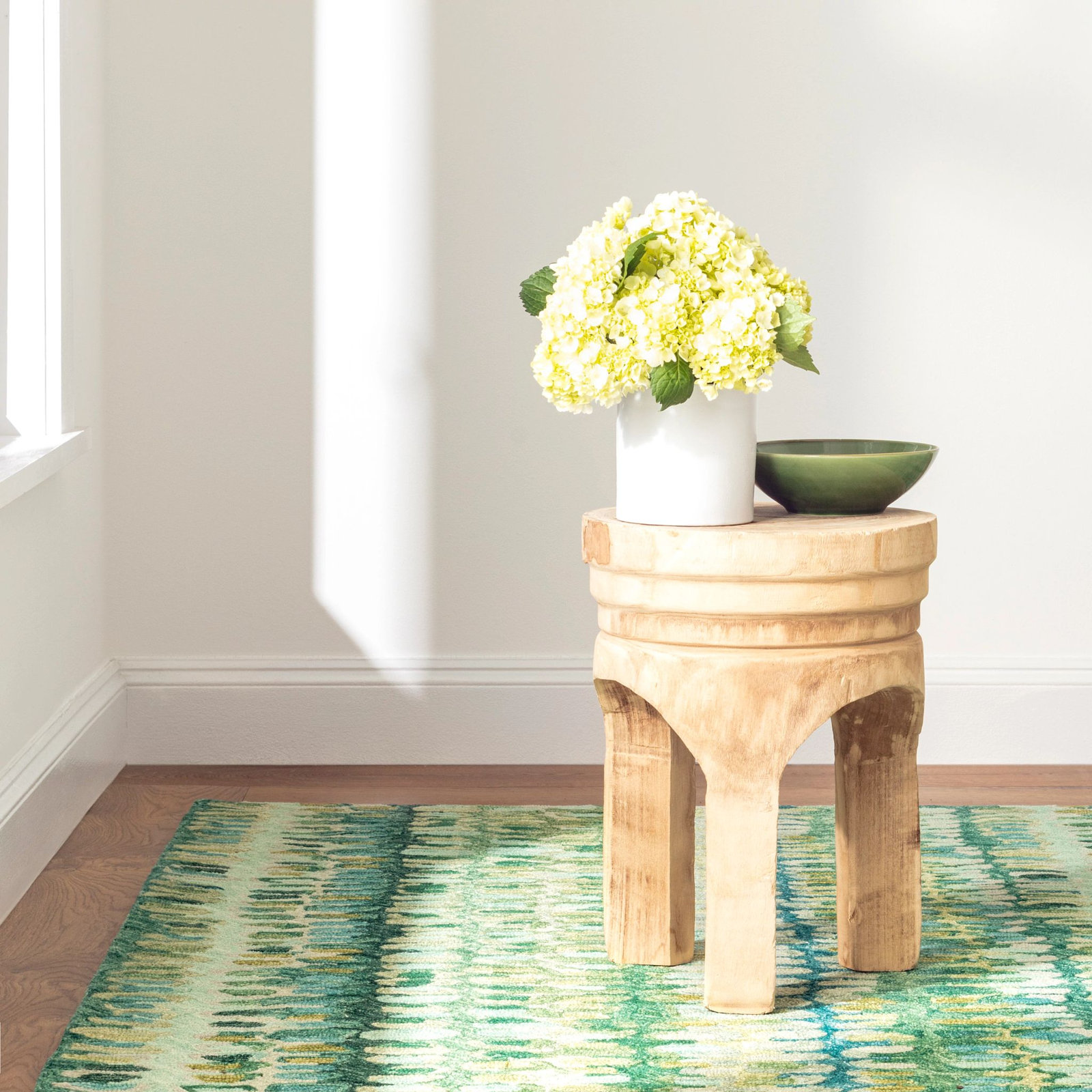Paint Chip Moss Hand Micro Hooked Wool Rug, Rectangle 5' x 8'