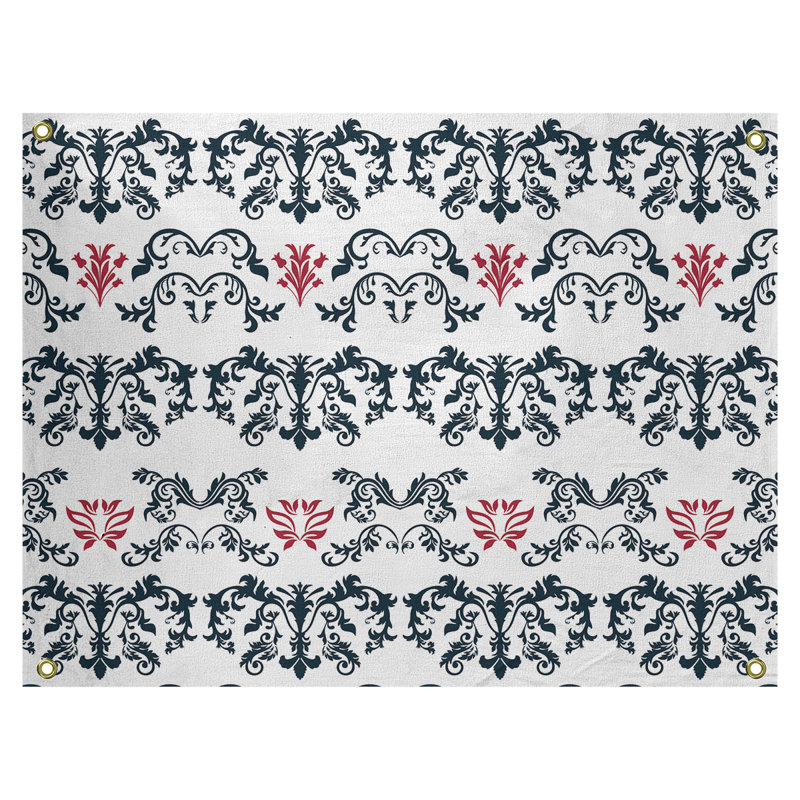 Tapisserie baroque en polyester polyester, H 26 po x l 36 po, Blanc/noir/rouge