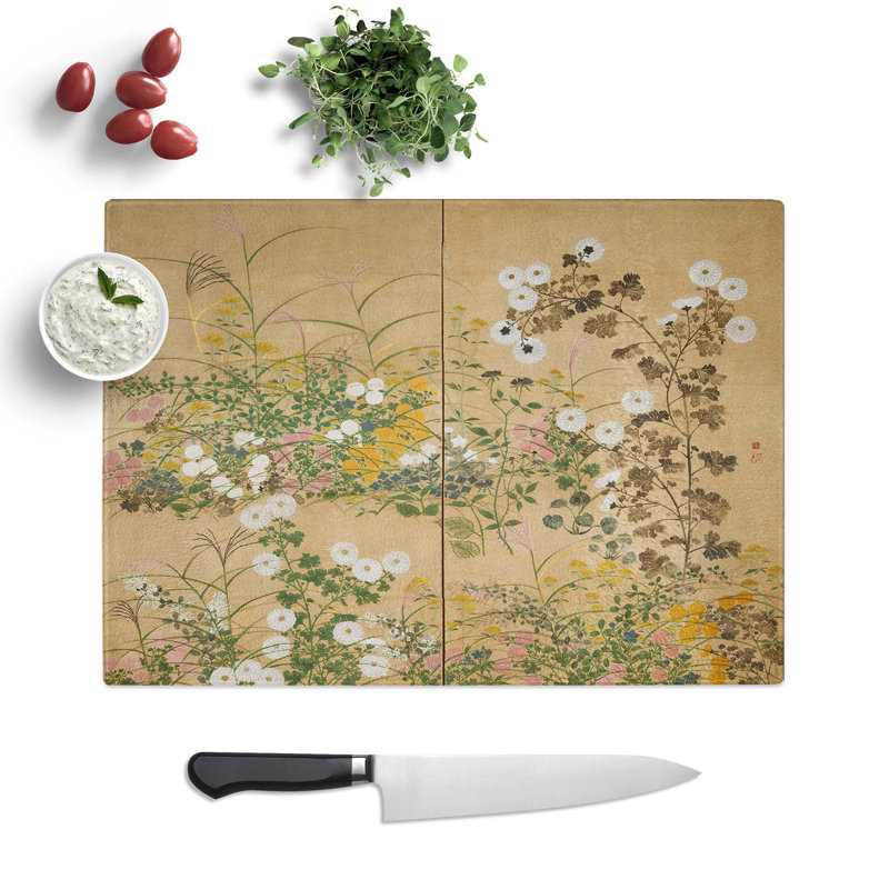 Glass Flowering Plants in The Autumn by Ogata Korin Chopping Board, 39 cm W x 28.5 cm L