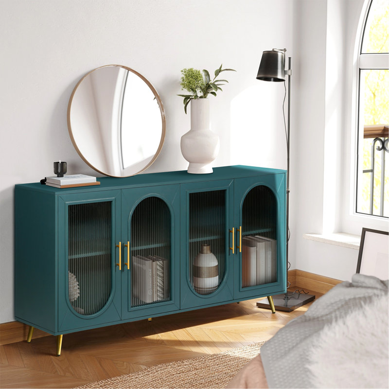 Versatile TV Stand With Abundant Storage And Customizable Shelves For Large Tvs, Gold, Navy Blue