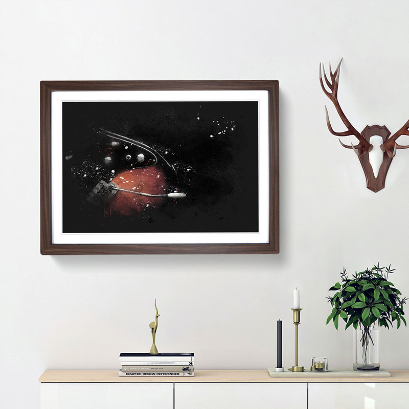 Electric Guitar In The Shadows Paint Splash - Framed Print, 24cm H x 33cm W x 2cm D, Walnut Framed