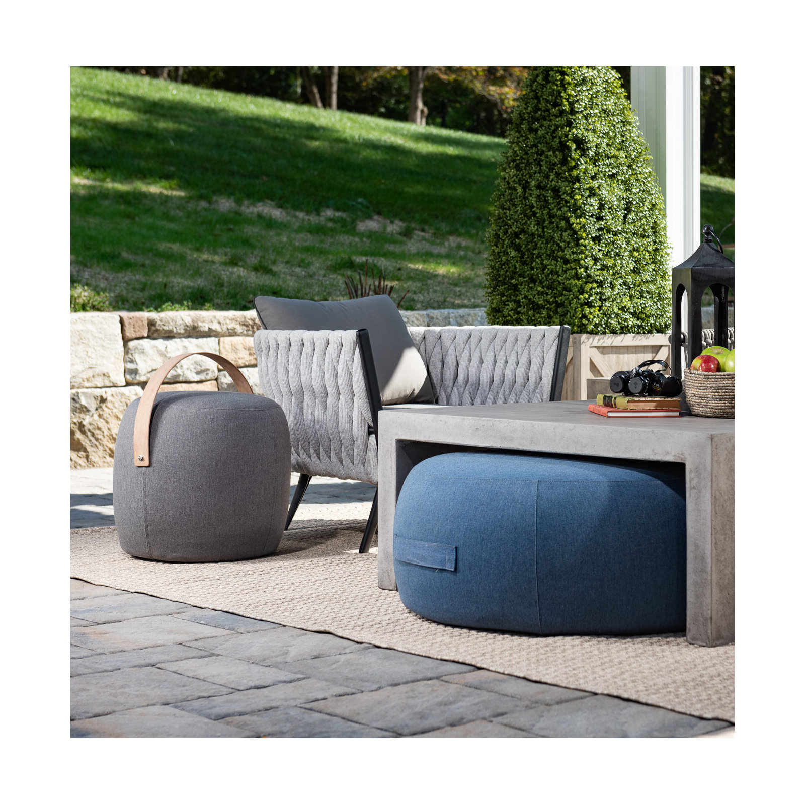 Talita Round Upholstered Outdoor Ottoman, Graphite