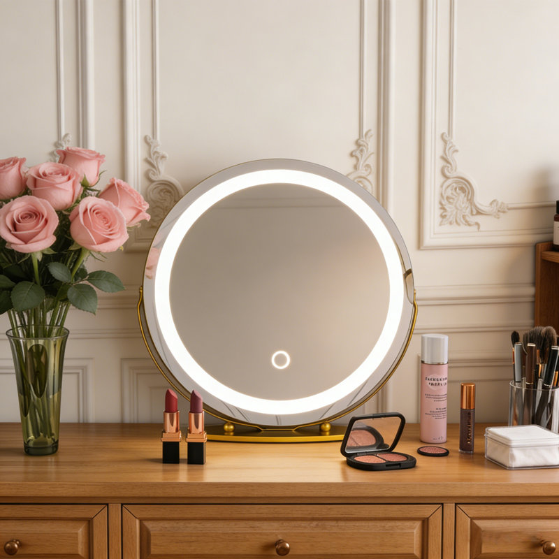 19 po X P 19 po Miroir de maquillage de salle de bain H Round, Doré