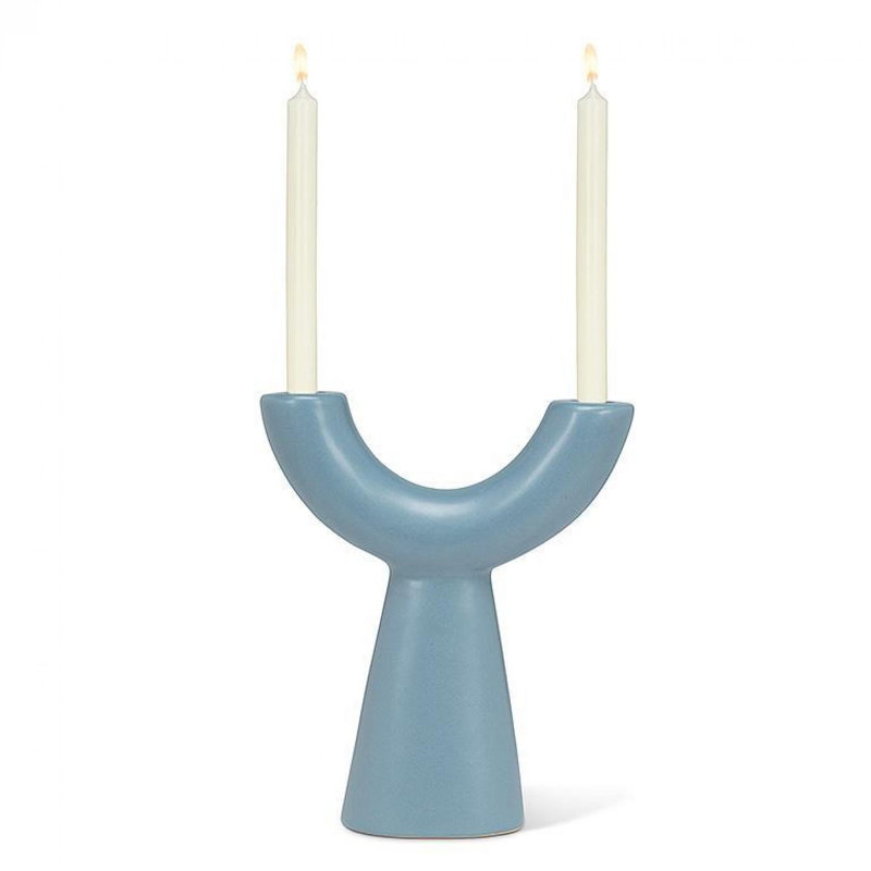 9.5'' H Stoneware Tabletop Candelabra, Gray